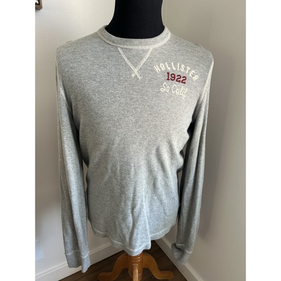 Vintage Hollister Thermal Long Sleeve Shirt Men's M Gray Waffle Knit Y2K - Picture 1 of 8